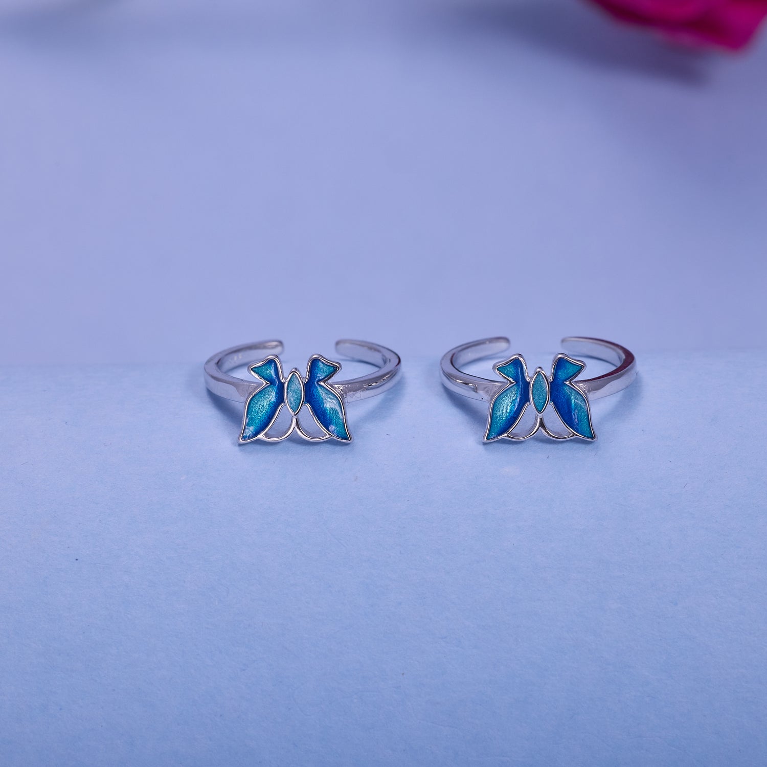 IRAFINE Silver Blue Enamel Butterfly Toe Rings – Wings of Elegance