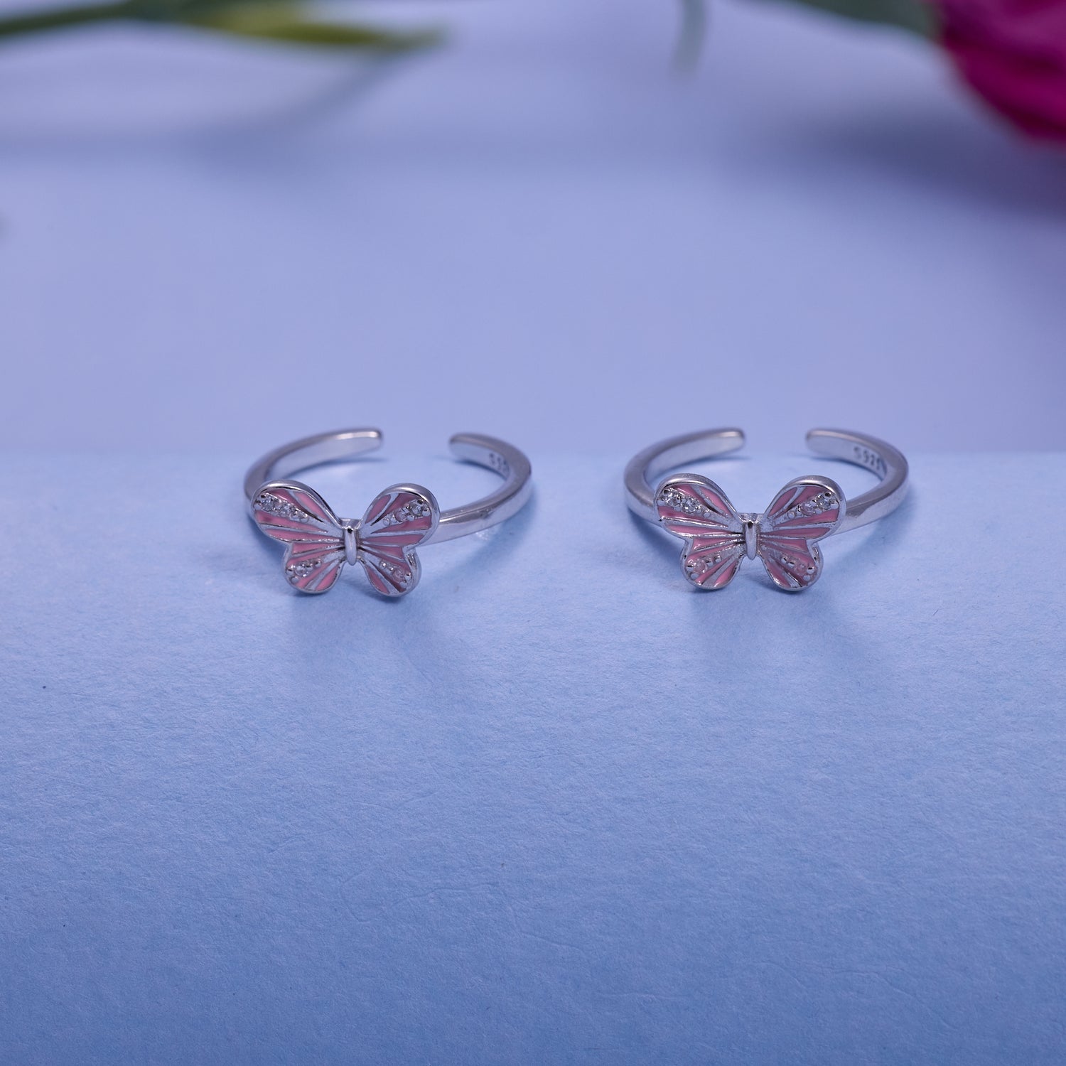 IRAFINE Silver Pink Enamel Butterfly Toe Rings – Blush of Elegance