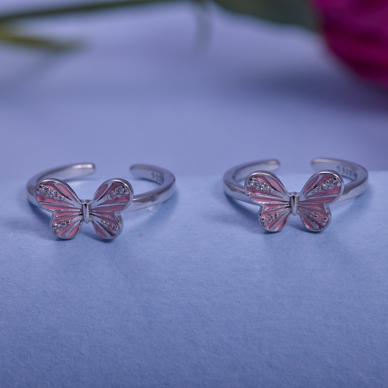 IRAFINE Silver Pink Enamel Butterfly Toe Rings – Blush of Elegance