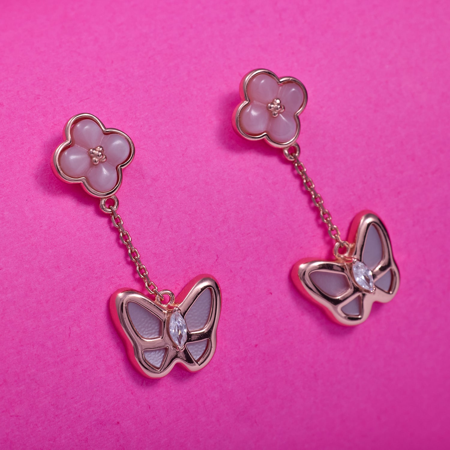 IRAFINE Clover & Butterfly Dangle Earrings – Rose Gold Elegance