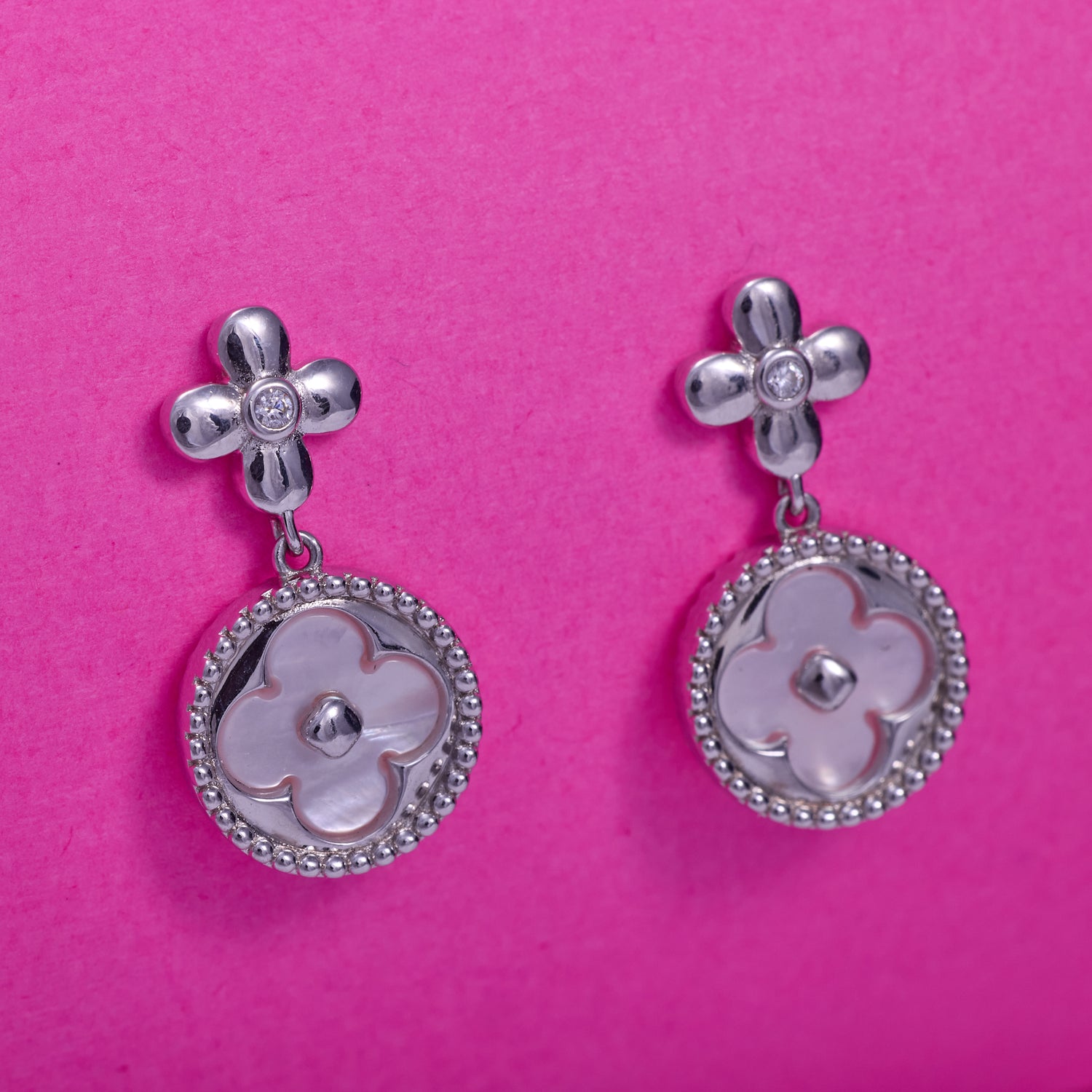IRAFINE Double Clover Drop Earrings – White Enamel Charm