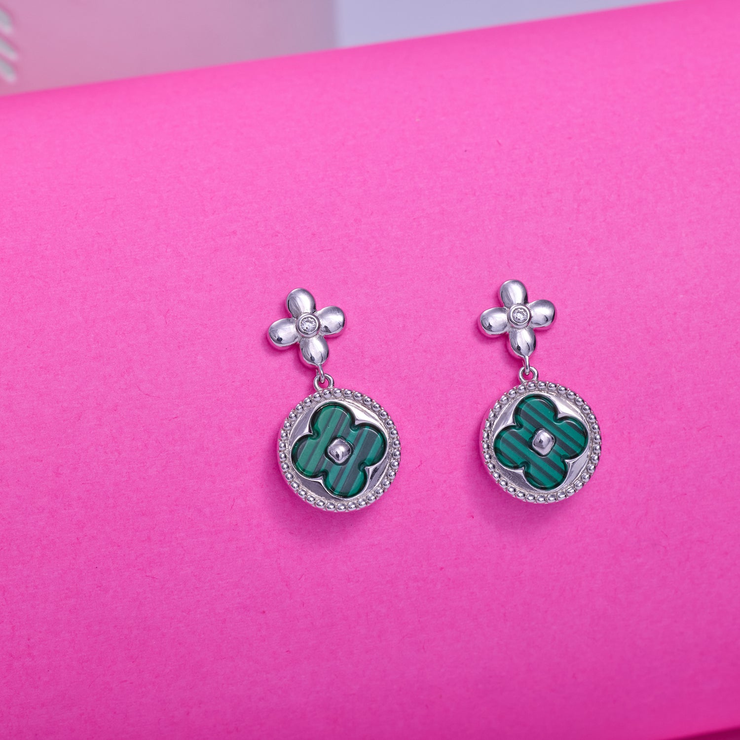 IRAFINE Double Clover Drop Earrings – Green Enamel Glow
