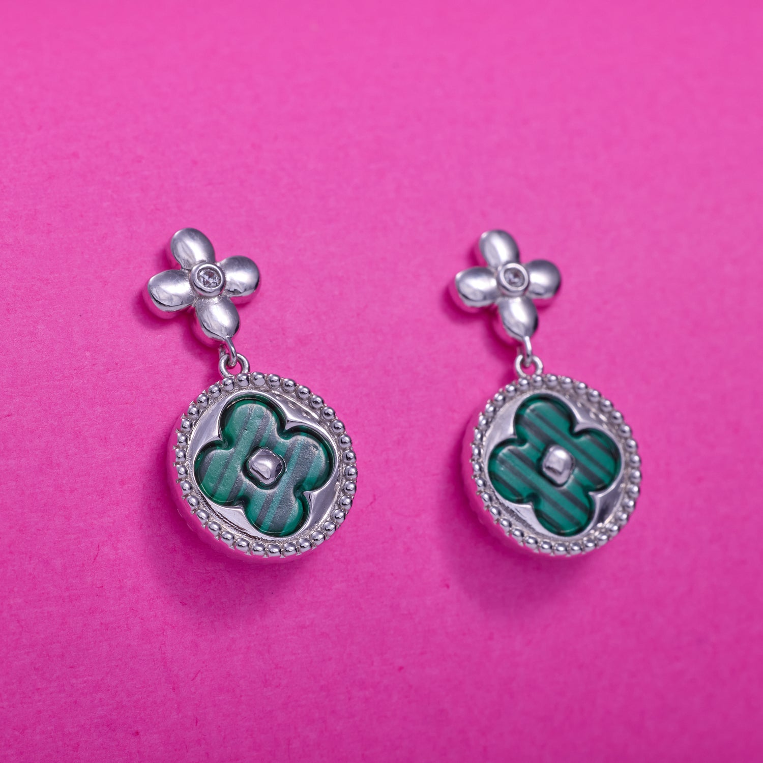 IRAFINE Double Clover Drop Earrings – Green Enamel Glow