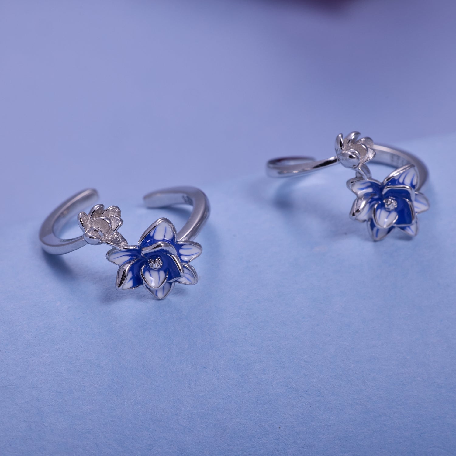 IRAFINE Silver Blue Floral Toe Rings – Fresh Bloom