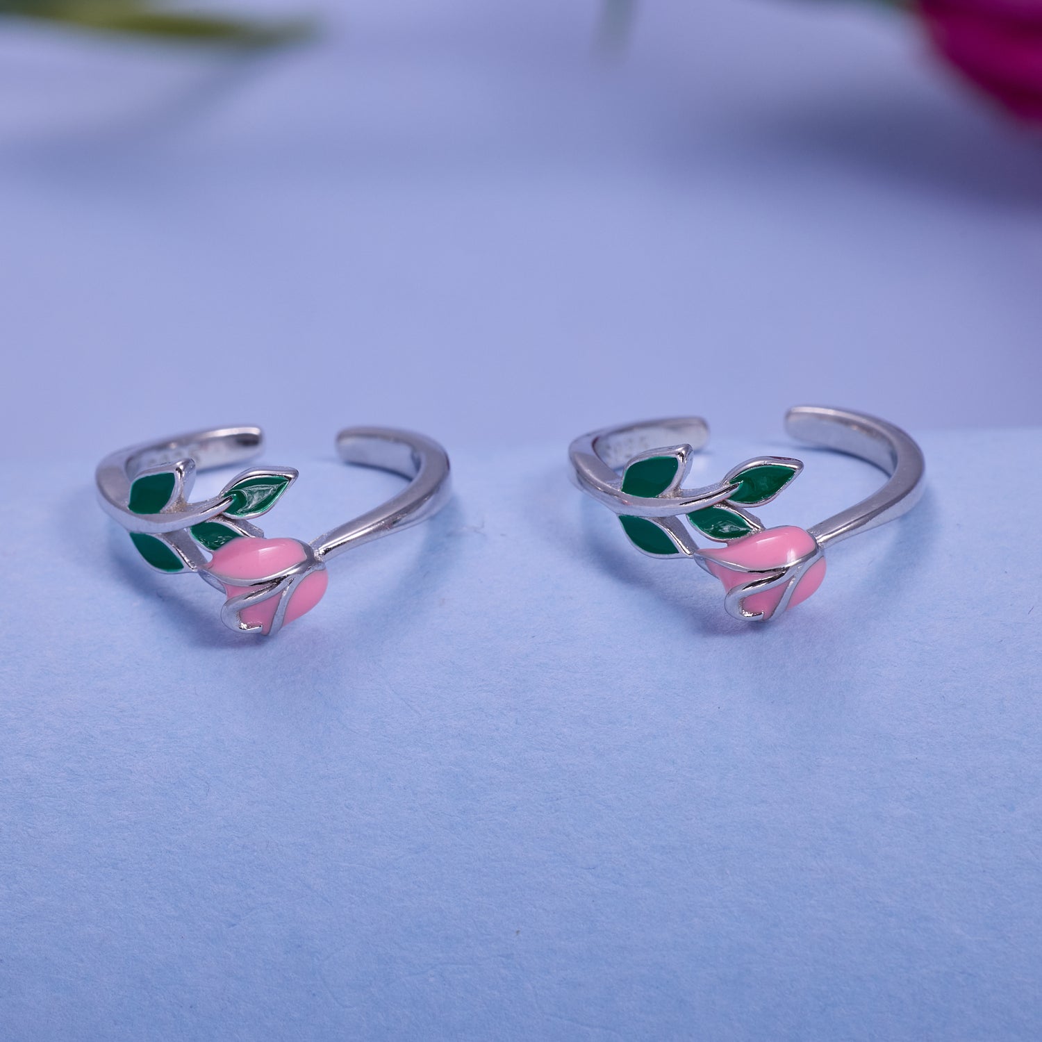 IRAFINE Silver Pink Rosebud Toe Rings – Bloom in Grace